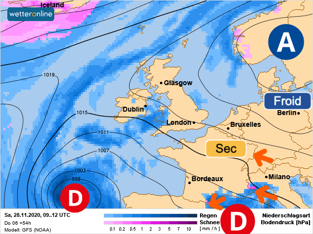 Carte de prévisions d'europe du Samedi 28 novembre 2020