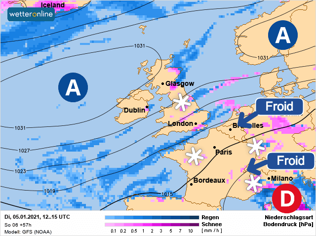 Carte de prévisions d'europe du Mardi 5 janvier 2021