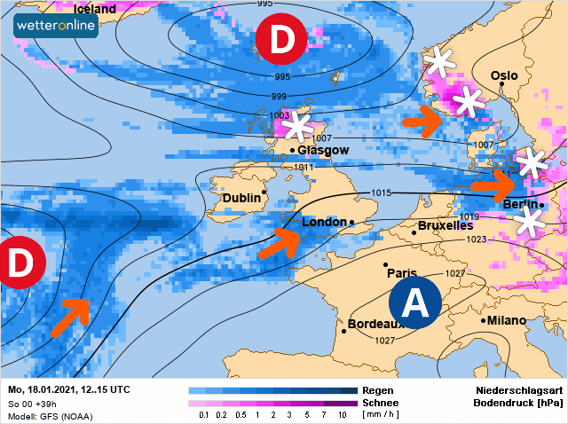 Carte de prévisions d'europe du Lundi 18 janvier 2021