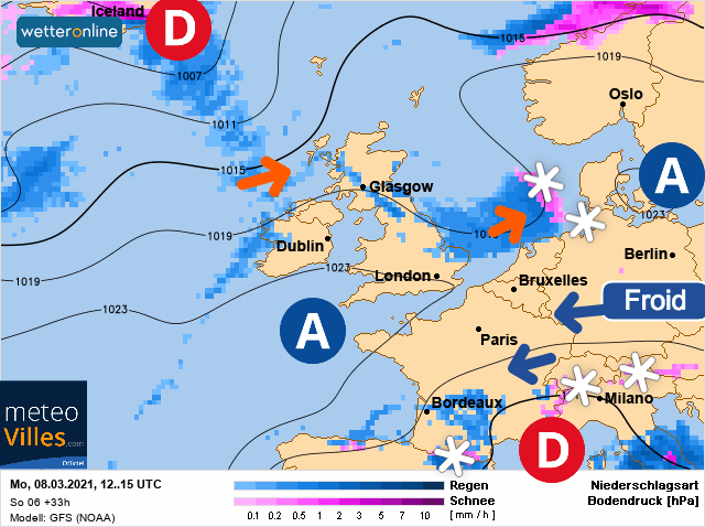 Carte de prévisions d'europe du Lundi 8 mars 2021