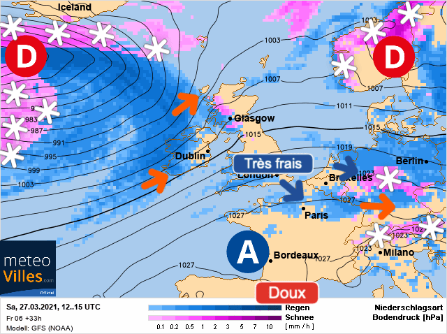 Carte de prévisions d'europe du Samedi 27 mars 2021
