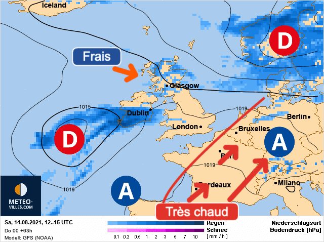 Carte de prévisions d'europe du Samedi 14 août 2021