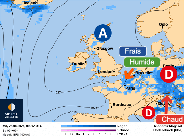 Carte de prévisions d'europe du Lundi 23 août 2021