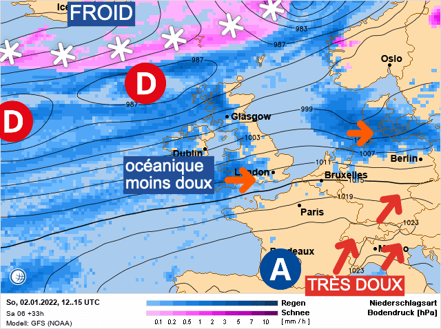 Carte de prévisions d'europe du Dimanche 2 janvier 2022