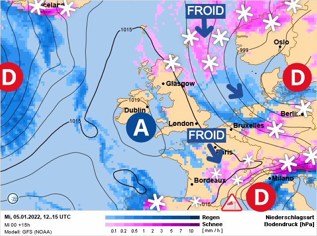 Carte de prévisions d'europe du Mercredi 5 janvier 2022