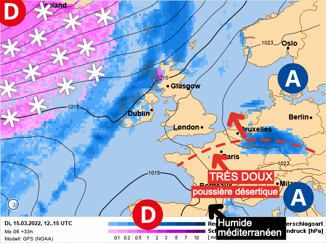 Carte de prévisions d'europe du Mardi 15 mars 2022