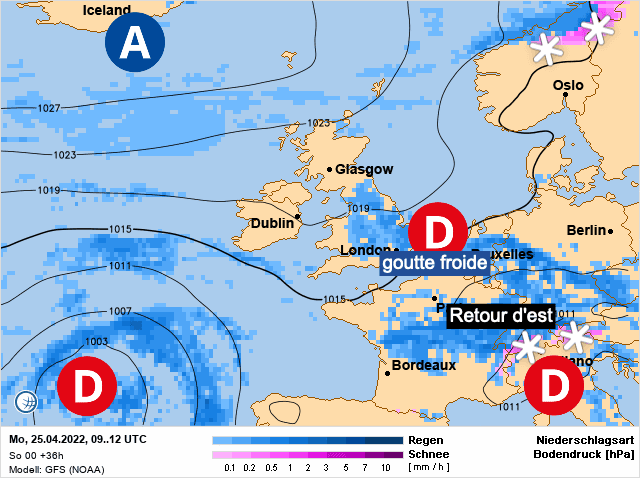 Carte de prévisions d'europe du Lundi 25 avril 2022