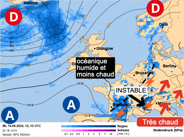 Carte de prévisions d'europe du Mercredi 14 août 2024
