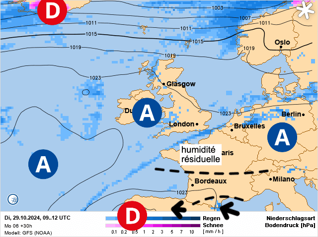 Carte de prévisions d'europe du Mardi 29 octobre 2024