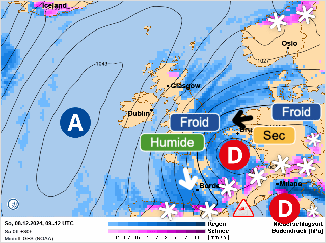 Carte de prévisions d'europe du Dimanche 8 décembre 2024