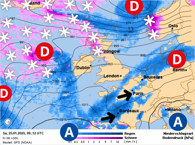 Carte de prévisions d'europe du Samedi 25 janvier 2025