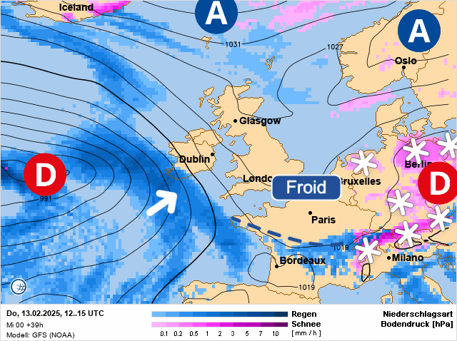 Carte de prévisions d'europe du Jeudi 13 février 2025