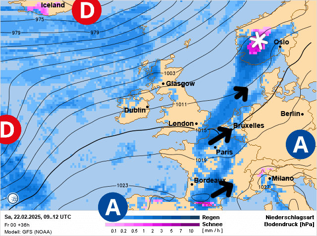 Carte de prévisions d'europe du Samedi 22 février 2025