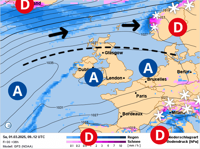 Carte de prévisions d'europe du Samedi 1 mars 2025