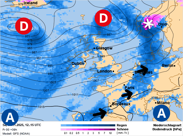 Carte de prévisions d'europe du Samedi 1 novembre 2025