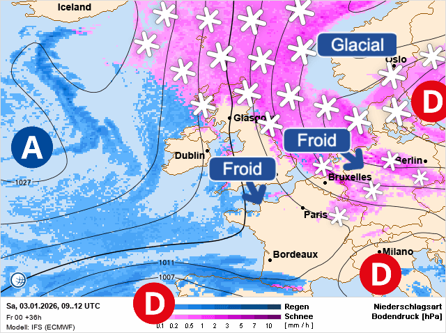Carte de prévisions d'europe du Samedi 3 janvier 2026