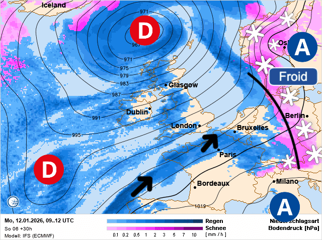Carte de prévisions d'europe du Lundi 12 janvier 2026