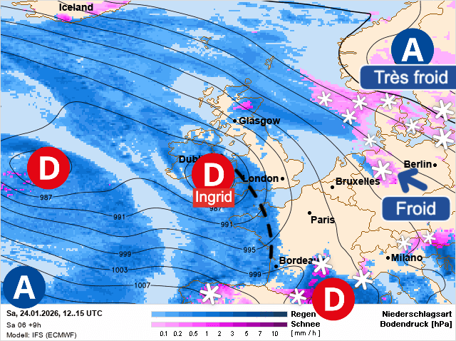 Carte de prévisions d'europe du Samedi 24 janvier 2026