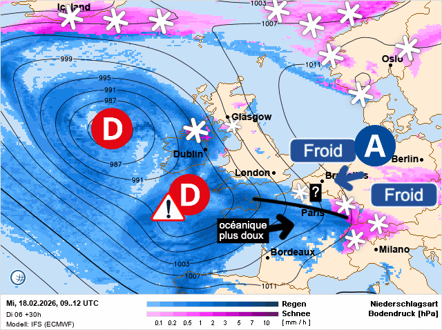 Carte de prévisions d'europe du Mercredi 18 février 2026