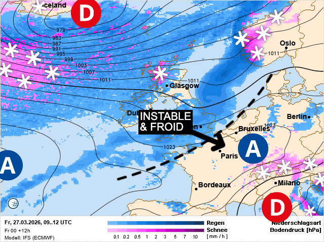 Carte de prévisions d'europe du Vendredi 27 mars 2026