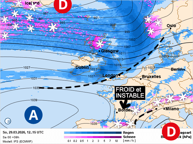 Carte de prévisions d'europe du Dimanche 29 mars 2026