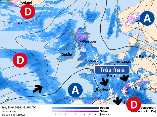 Carte de prévisions d'europe du Lundi 13 avril 2026