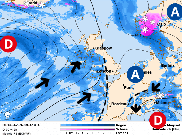 Carte de prévisions d'europe du Mardi 14 avril 2026