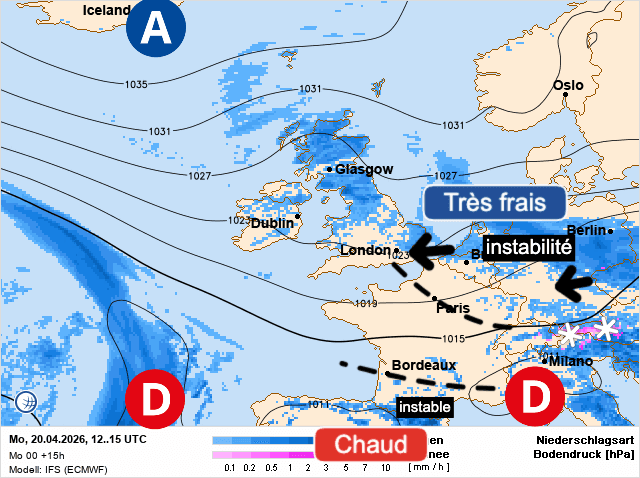 Carte de prévisions d'europe du Lundi 20 avril 2026