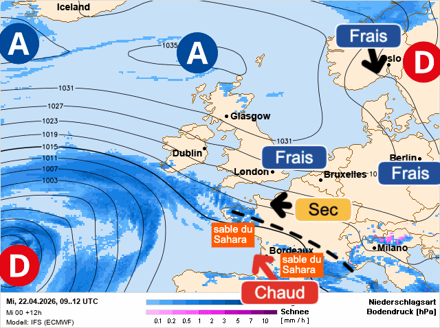 Carte de prévisions d'europe du Mercredi 22 avril 2026