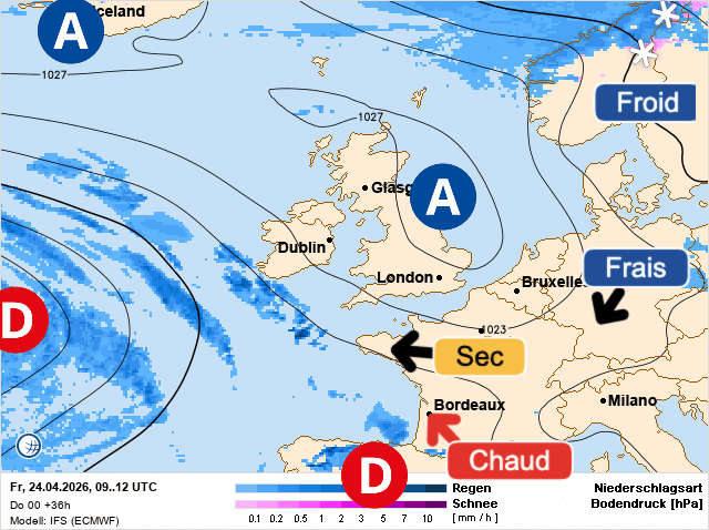 Carte de prévisions d'europe du Vendredi 24 avril 2026
