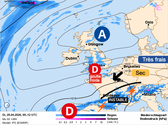 Carte de prévisions d'europe du Mardi 28 avril 2026