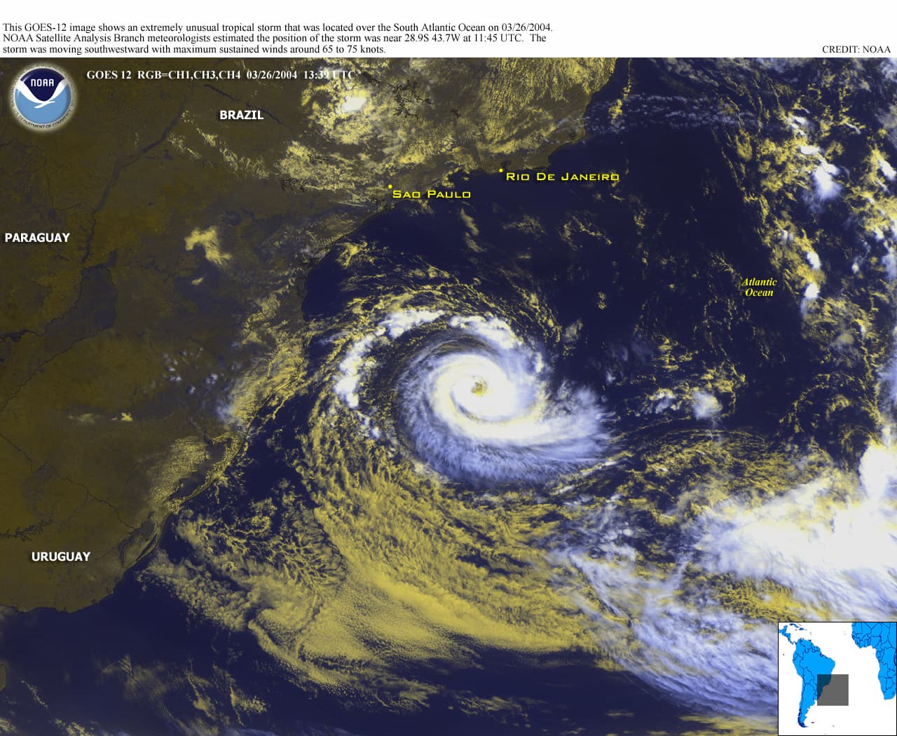 Image d'illustration pour Remarquable : 2 tempêtes subtropicales sur l'Atlantique Sud - Bapo et Cari