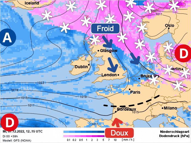 Carte de prévisions d'europe du Mercredi 7 décembre 2022