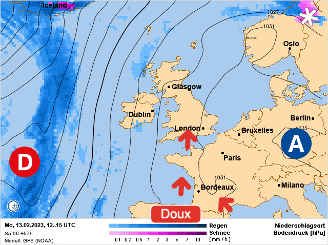 Carte de prévisions d'europe du Lundi 13 février 2023