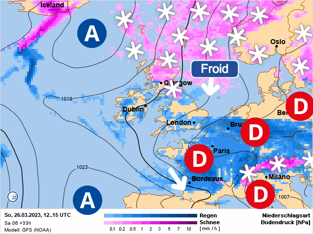 Carte de prévisions d'europe du Dimanche 26 mars 2023