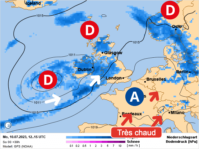 Carte de prévisions d'europe du Lundi 10 juillet 2023