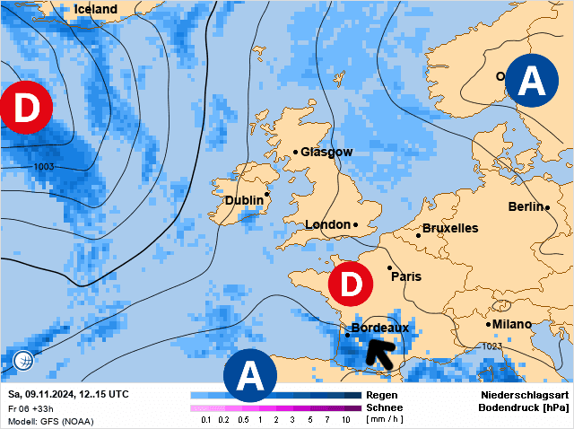 Carte de prévisions d'europe du Samedi 9 novembre 2024